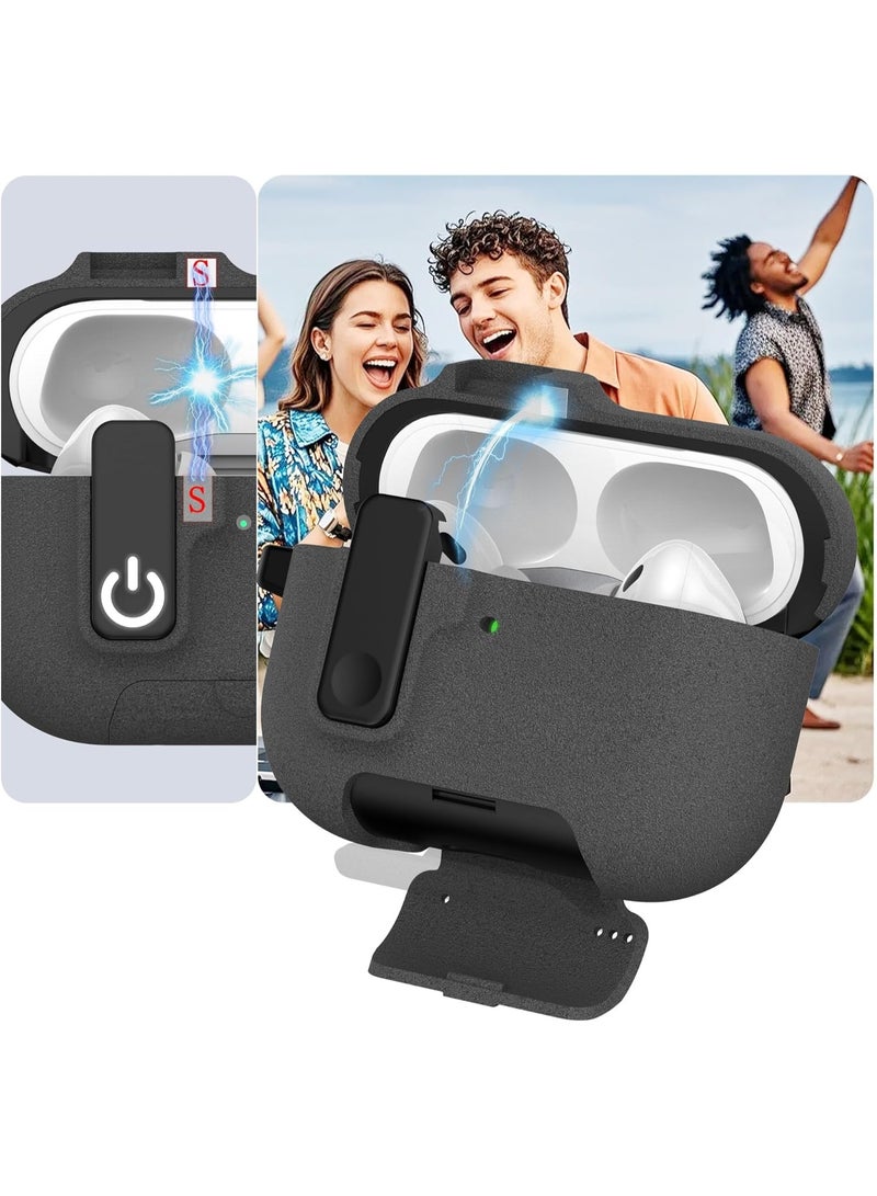 حافظة AirPods Pro 3 الحديثة المزودة بقفل سريع حماية قوية من الدرجة العسكرية مع آلية قفل آمنة متوافقة مع حافظة Apple AirPods من الجيل الثالث (طراز 2025) رمادي - Image 3